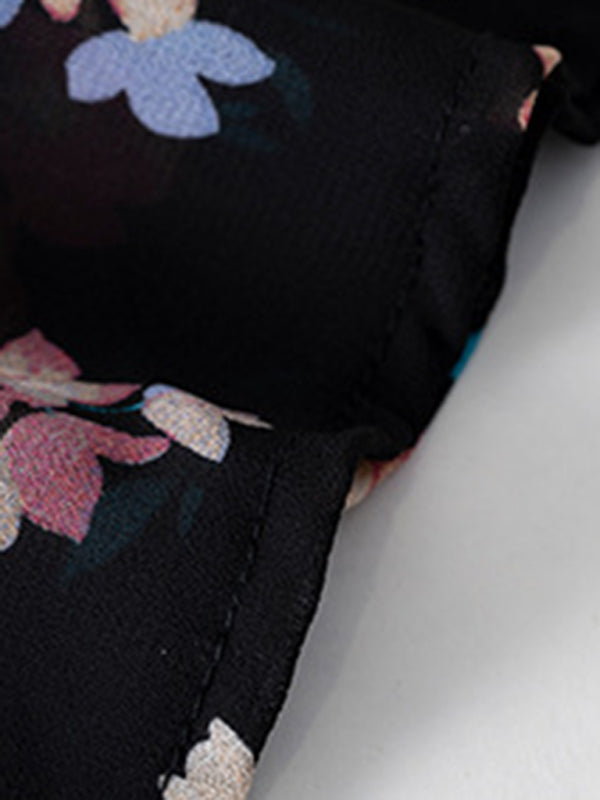 Plant print ruffled shirt