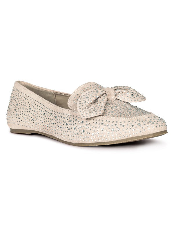 DEWDROPS EMBELLISHED CASUAL BOW LOAFERS