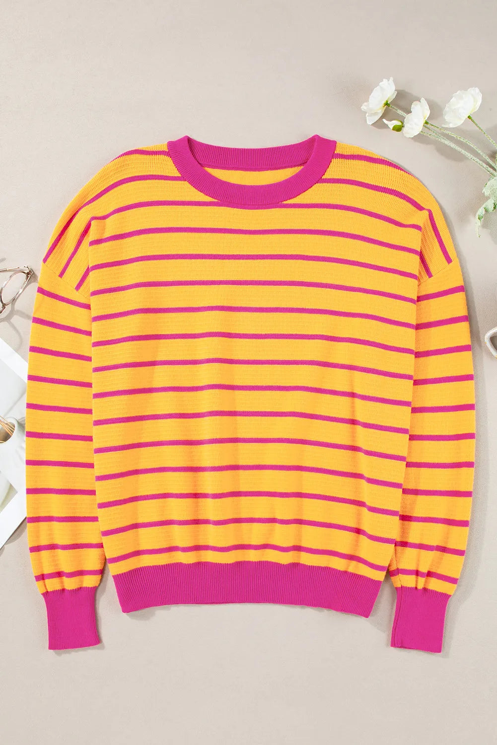 Striped Round Neck Long Sleeve Sweater