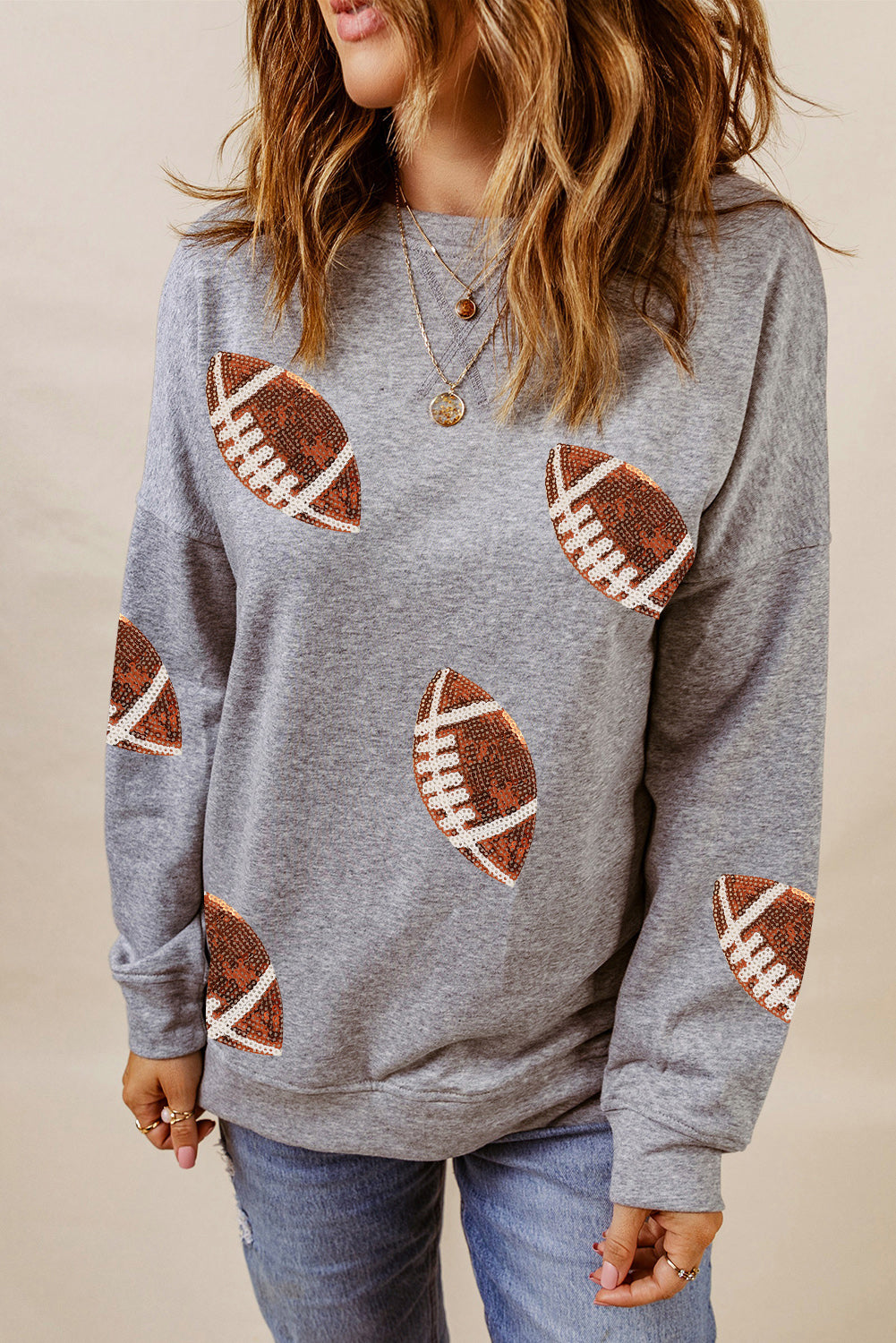 Sequin Rugby Graphic Dropped Shoulder Sweatshirt