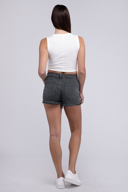 Acid Washed Frayed Cutoff Hem Shorts