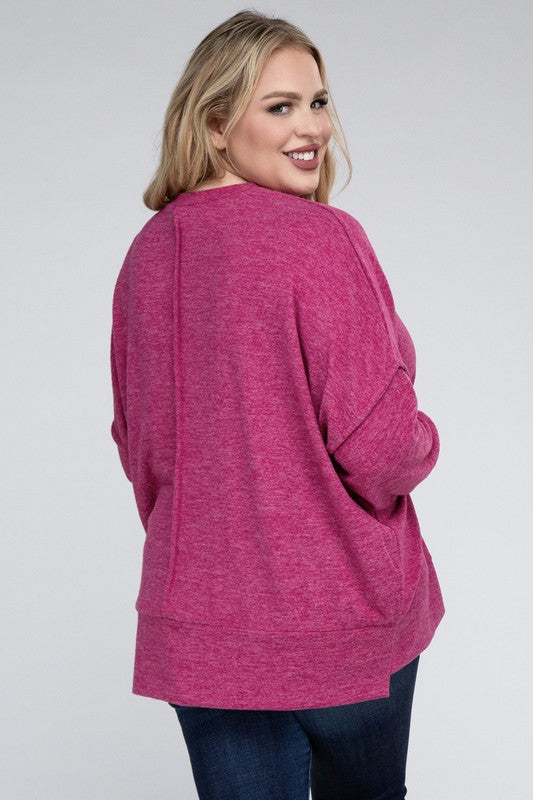 Plus Brushed Melange Drop Shoulder Sweater