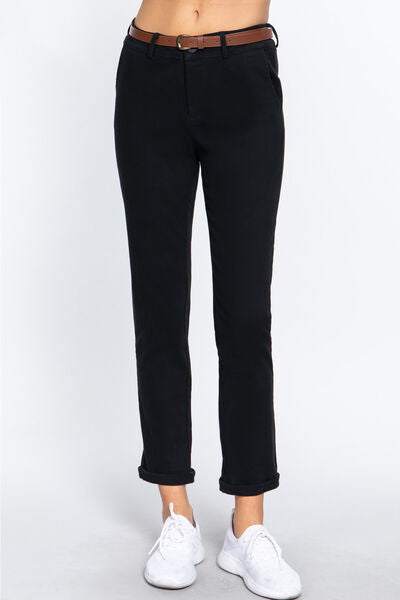 ACTIVE BASIC Cotton-Span Twill Straight Pants