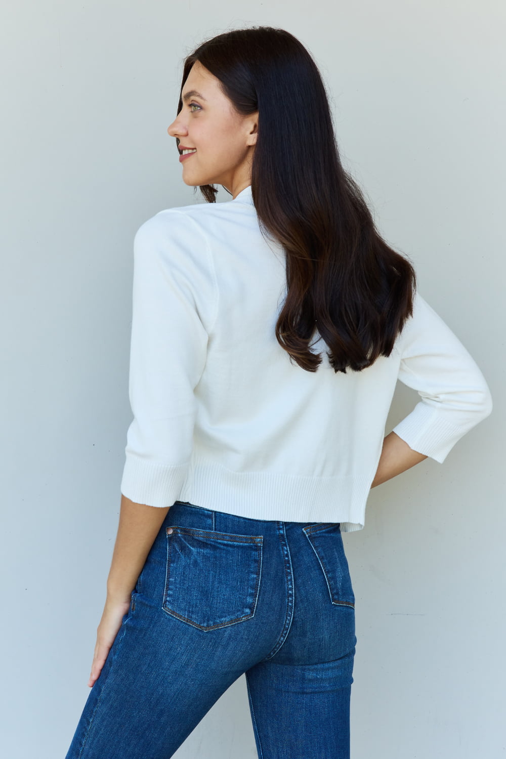 My Favorite Full Size 3/4 Sleeve Cropped Cardigan in Ivory