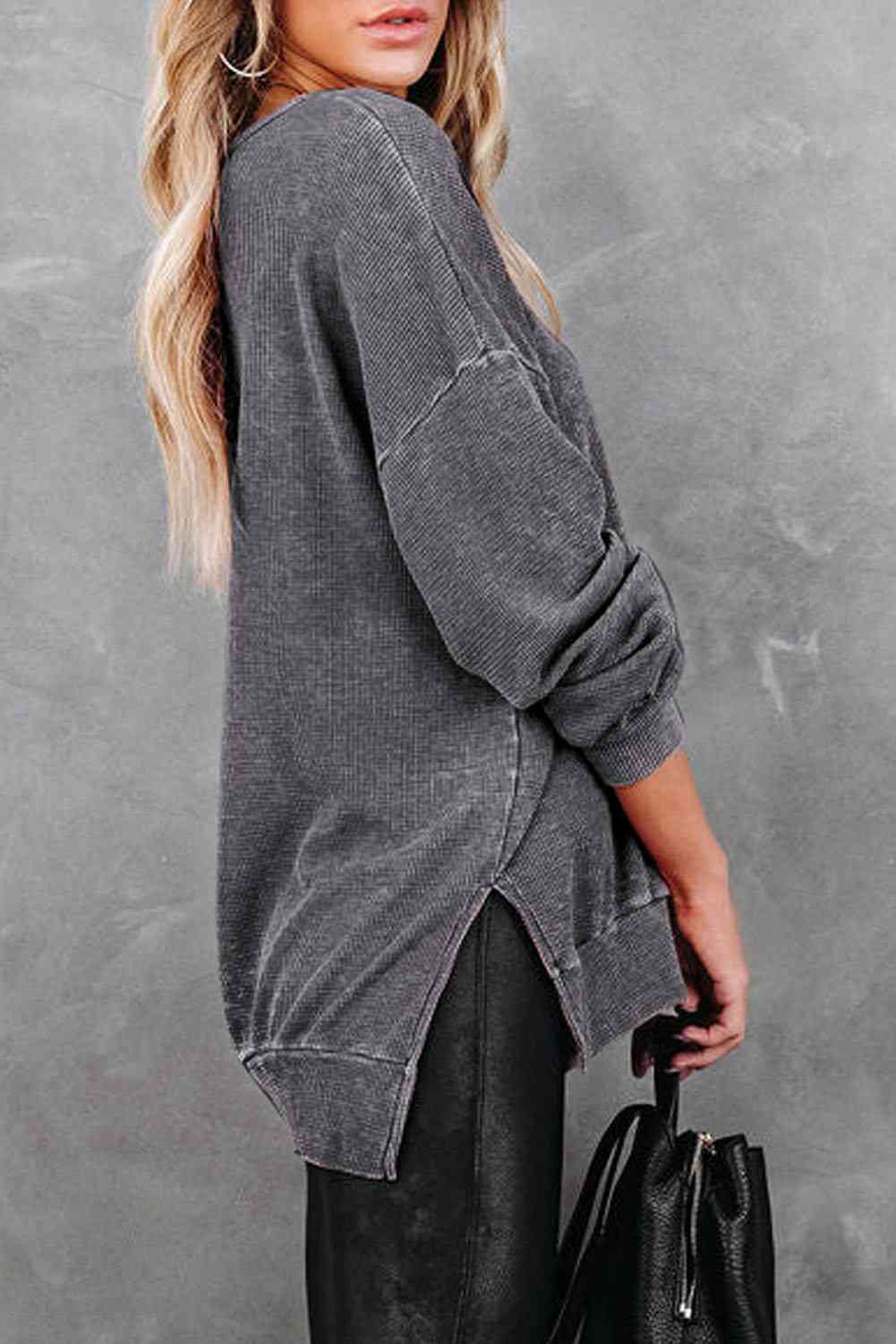 Round Neck Drop Shoulder Slit Sweatshirt