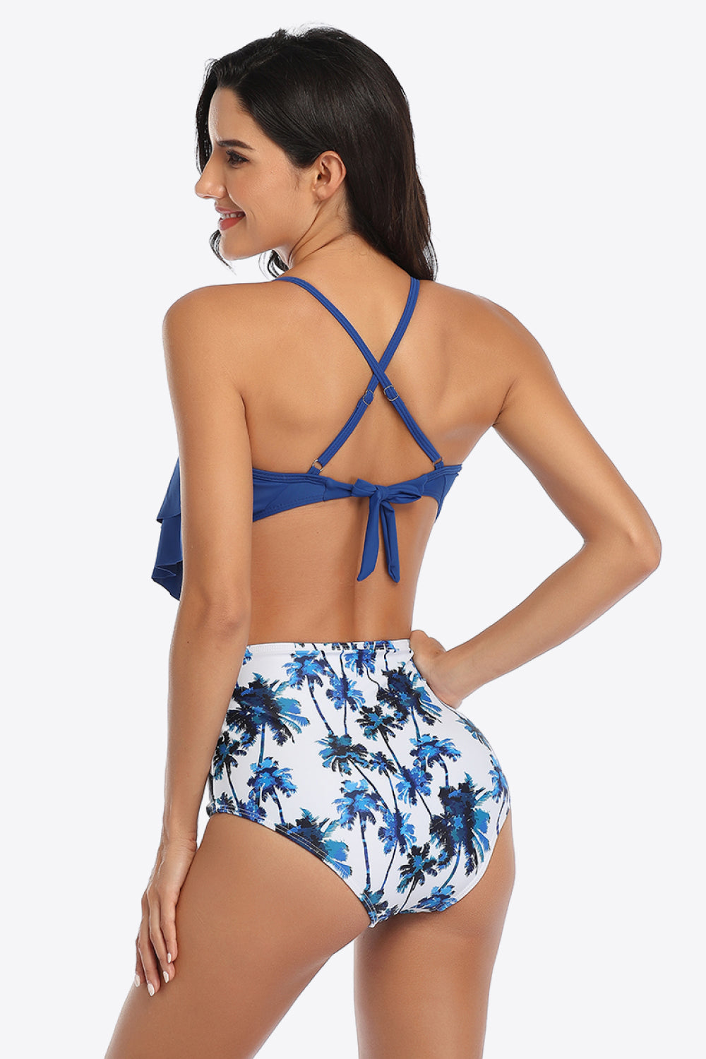 Botanical Print Ruffled Two-Piece Swimsuit