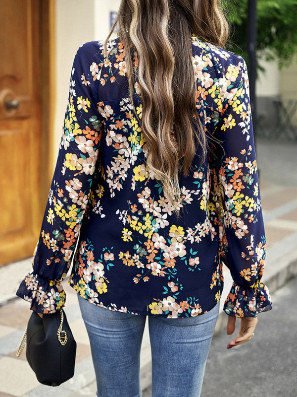 Plant print ruffled shirt
